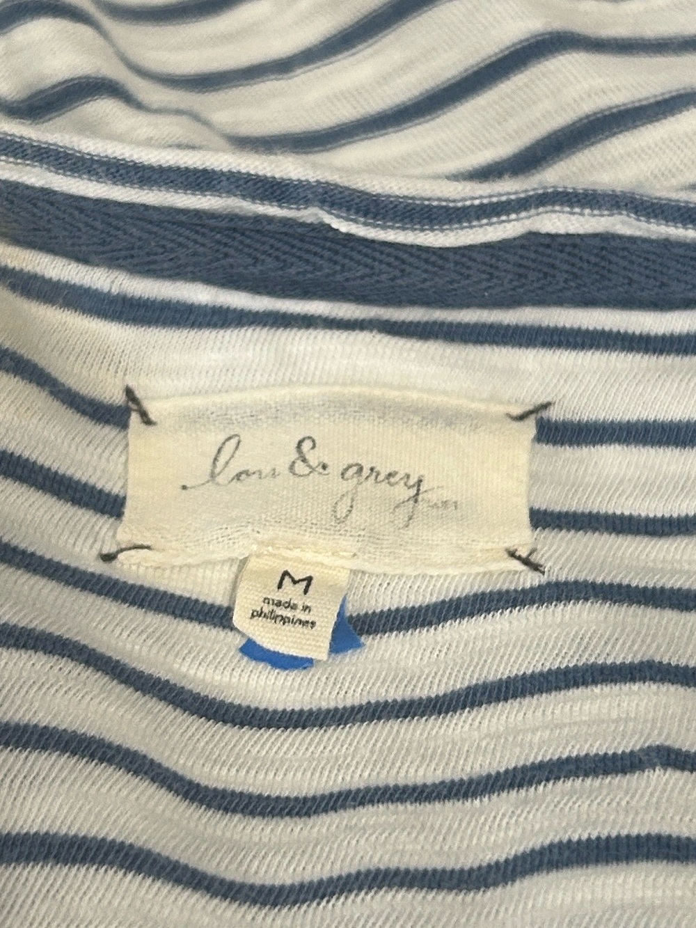 Lou & Grey Striped V-Neck Pocket T-Shirt Dress Elastic Waist Medium Blue White - Picture 2 of 10